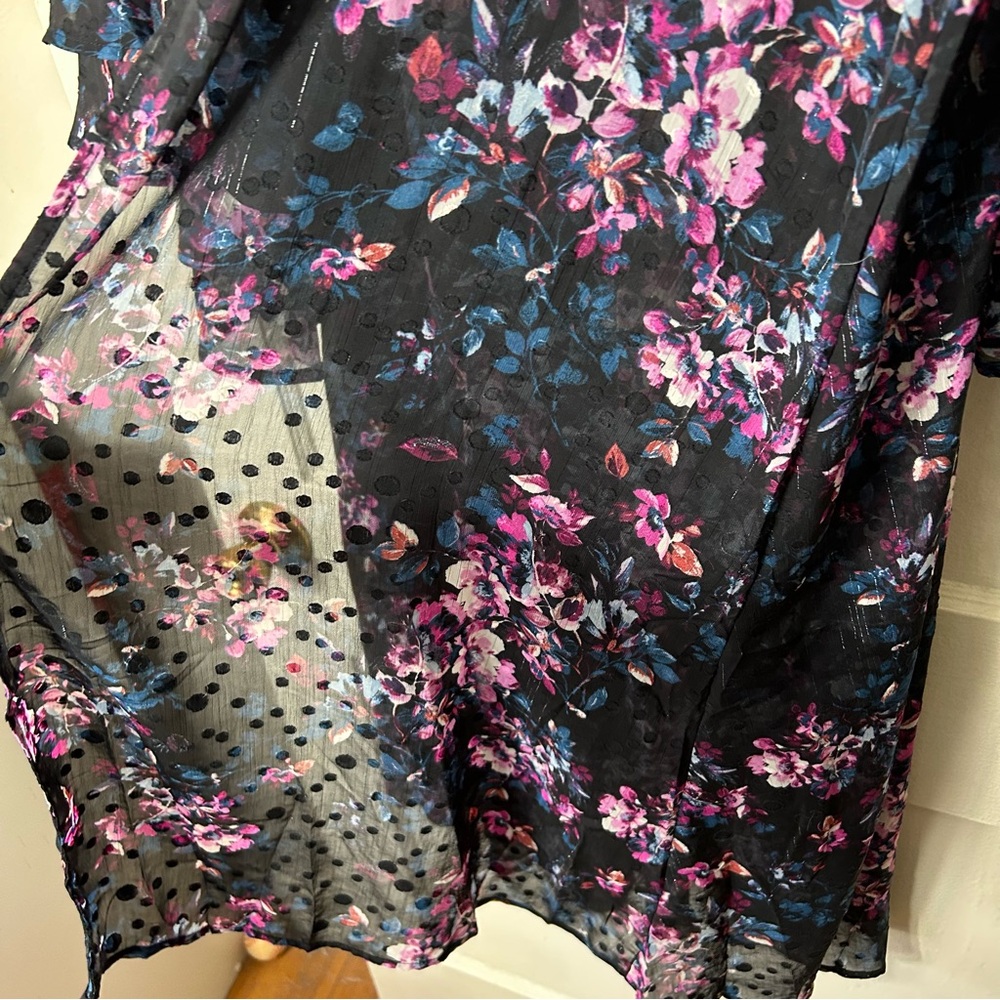 Torrid black floral clip dot long bell sleeve kimono womens 1X NWT - Picture 7 of 11